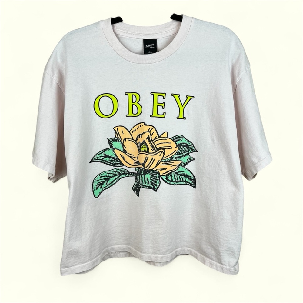 Obey White Tee with Yellow Floral Graphic